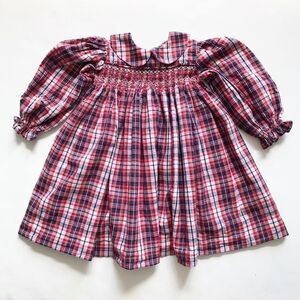 Vintage Plaid collar smocked dress looks 2/3T